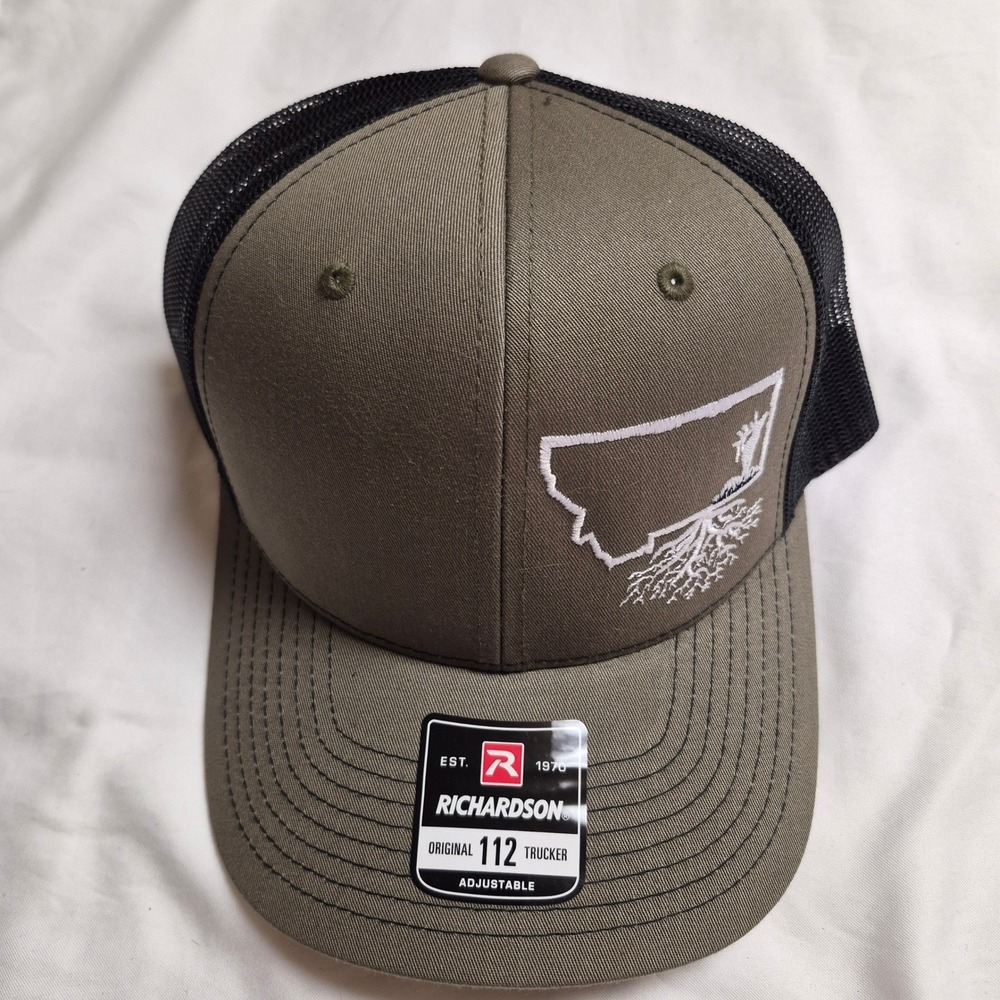 Richardson 112 WYR Montana Roots Trucker Hat Mens Olive Green Black Snapback Cap